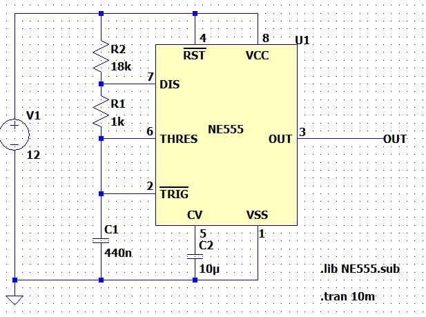 LTSpice NE555 Timer 240Hz with 95% Duty Cycle